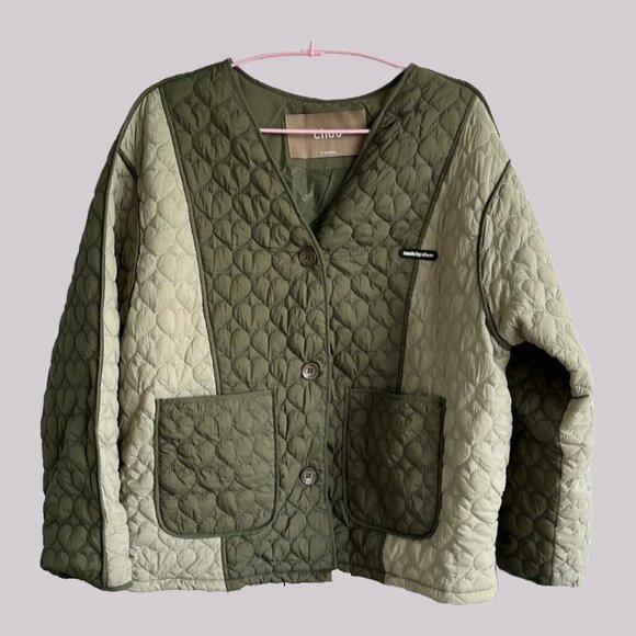 NWOT Chuu Green Heart Quilted Bomber Jacket - Picture 1 of 4